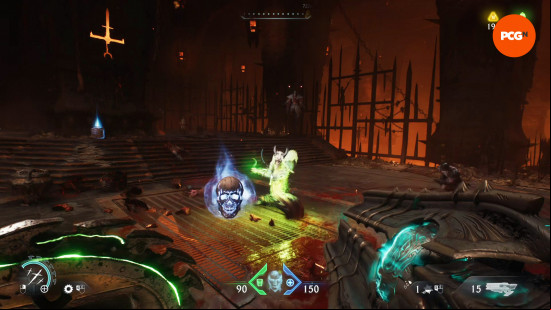 Doom The Dark Ages review: aiming a Chainshot at a snake-like enemy