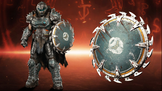Doom The Dark Ages Twitch drops: The Slayer next to his shield saw