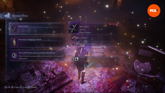 Elden Ring Nightreign review: The Duchess considers her options from the boss rewards, including a rare Black Knife.