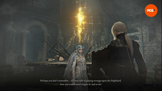 Elden Ring Nightreign review: The Revenant converses with the Duchess, who offers some insight into her lost memories during Remembrance.