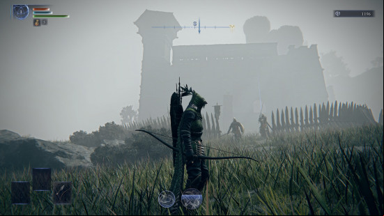 A player walking past a fort in elden ring nightreign.