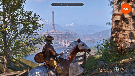 Oblivion review: The Hero of Kvatch trots up a sunny forest trail on the back of an armored nag, the Imperial City looming in the distance.