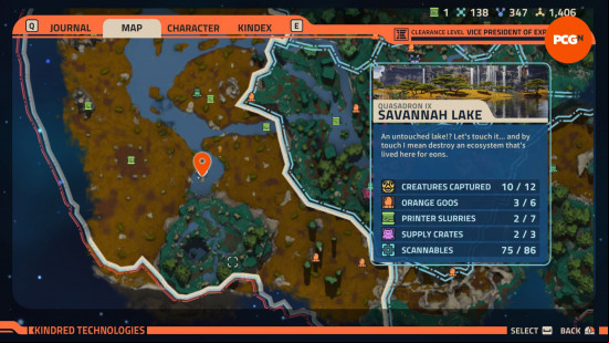 All Revenge of the Savage Planet Javeline locations: a futuristic map showing the location of a crashed space ship.