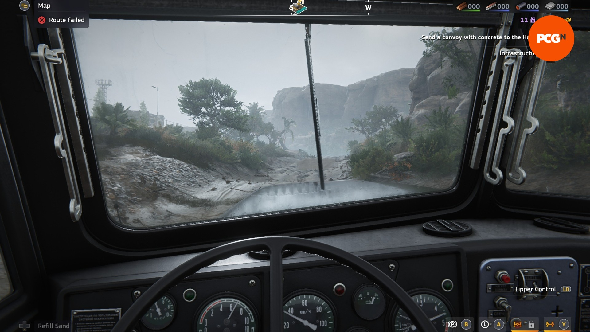 Roadcraft review: The cabin of a large vehicle in Steam driving game Roadcraft