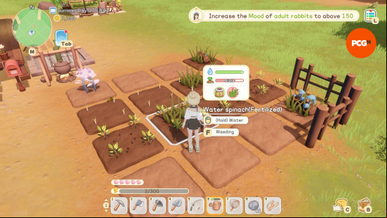 A young anime girl tends to her farms in Starsand Island.
