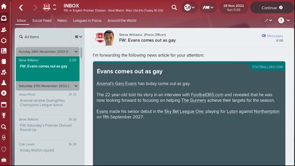 Football Manager 2018 will have players come out as gay